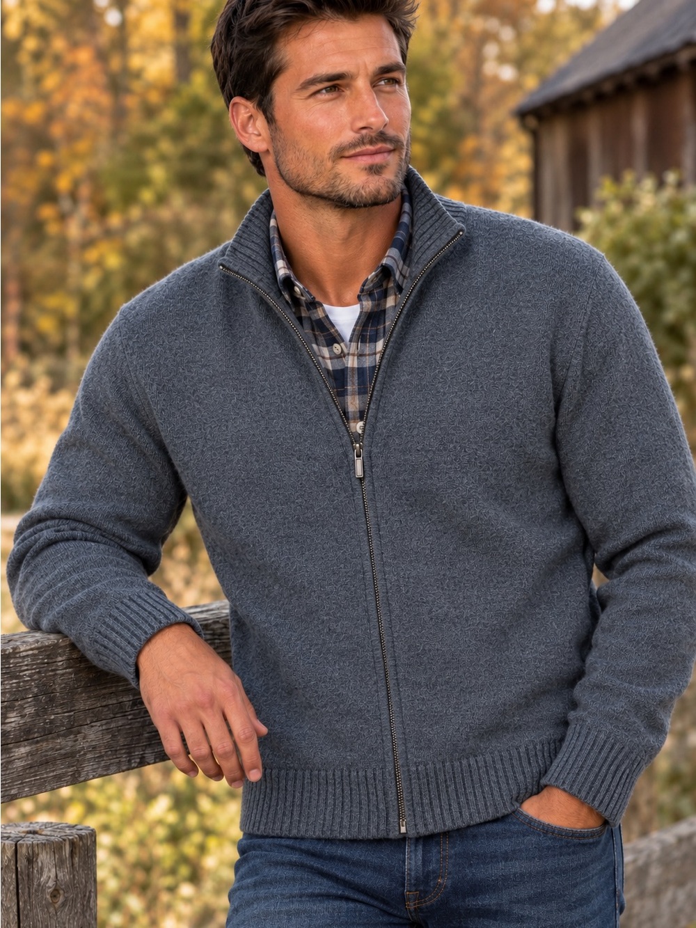 Dockers Men's Full-Zip Sweater Jacket in Charcoal Gray
